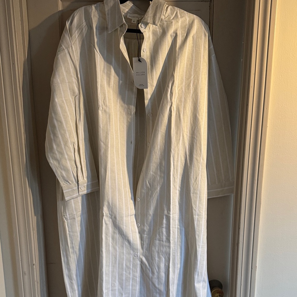 White Striped Button-Up Dress